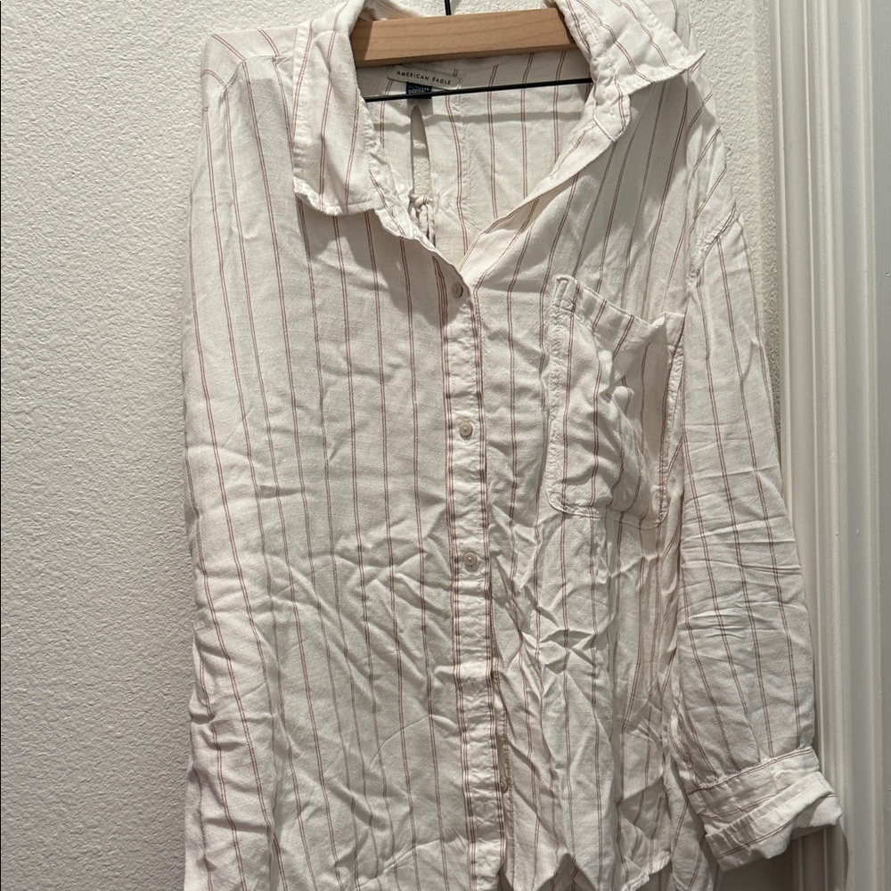 AMERICAN EAGLE BROWN Striped Button-Down Shirt